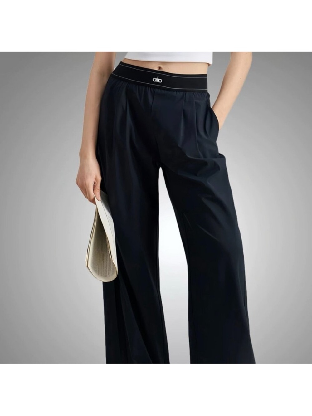 ALO Yoga Black Wide-Leg Relaxed Pants